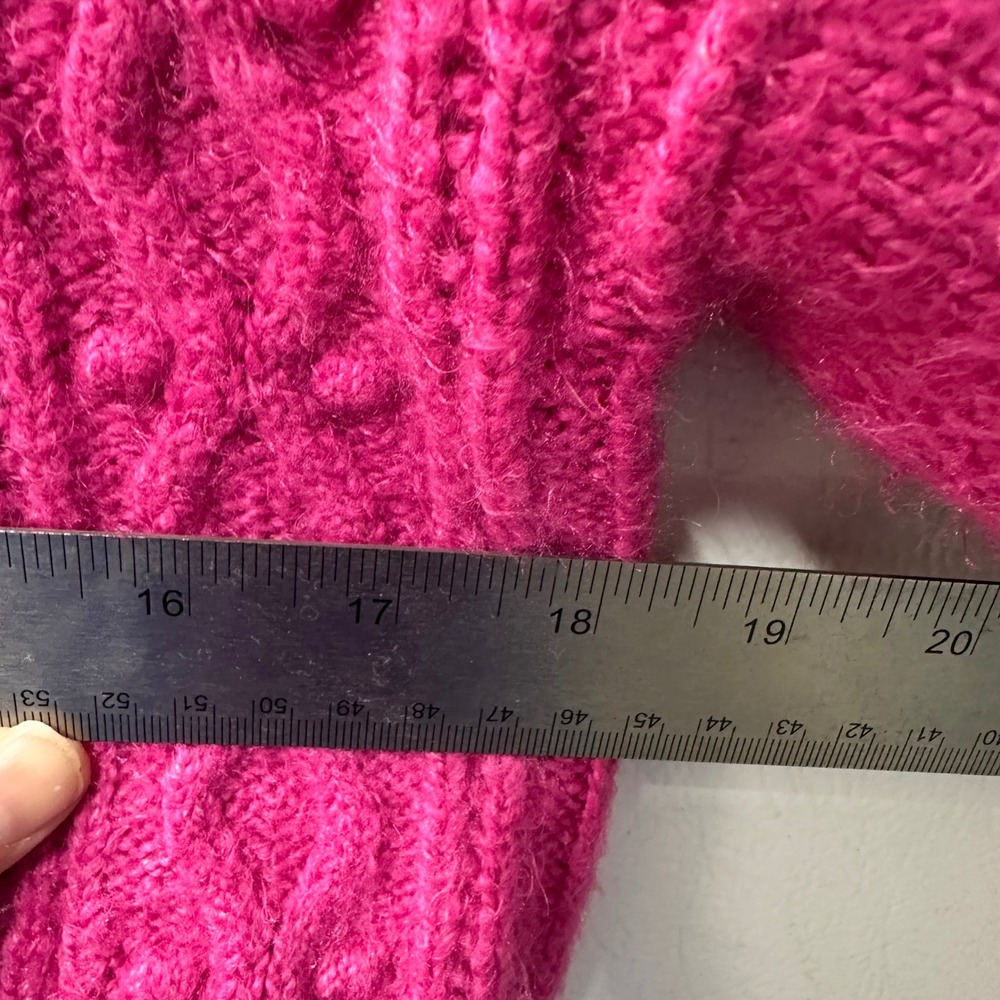 Free People Large Sweater Pink Cable Knit Polo Collar Boho Barbiecore Vibrant - Picture 4 of 8